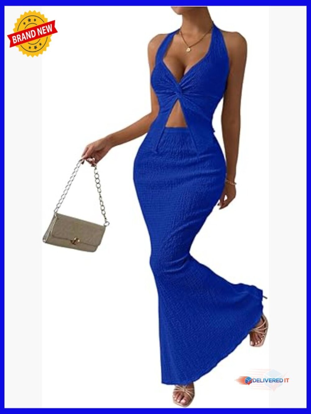 Two Piece Twist Front Halter Cami Top and Bodycon Skirt Set